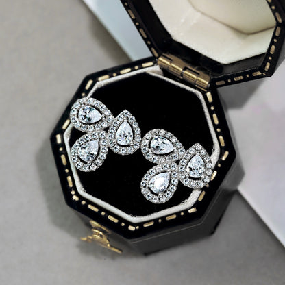 [Rosla]Ornate Flower Shape Pear Cut Lover Earrings