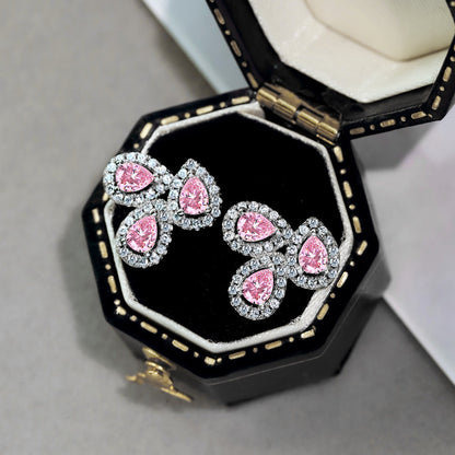 [Rosla]Ornate Flower Shape Pear Cut Lover Earrings