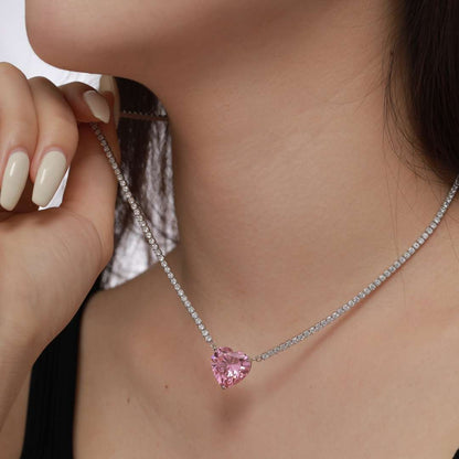 [Rosla]8.0 Carat Versatile Colorful Sweet Heart-Shaped Tennis Necklace