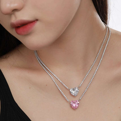 [Rosla]8.0 Carat Versatile Colorful Sweet Heart-Shaped Tennis Necklace