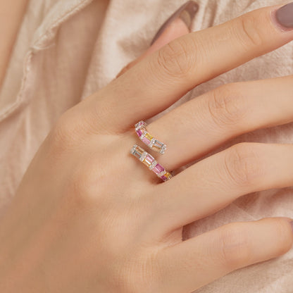 [Rosla]Charming Colorful Radiant Cut Adjustable Daily Ring