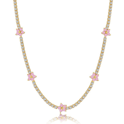 [Rosla]Luxurious Colorful Flower Tennis Necklace