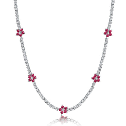 [Rosla]Luxurious Colorful Flower Tennis Necklace
