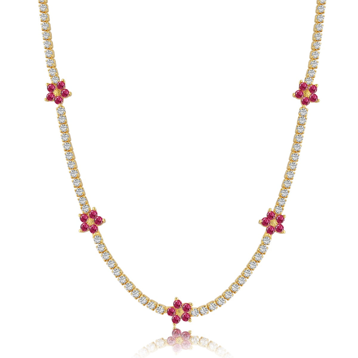 [Rosla]Luxurious Colorful Flower Tennis Necklace