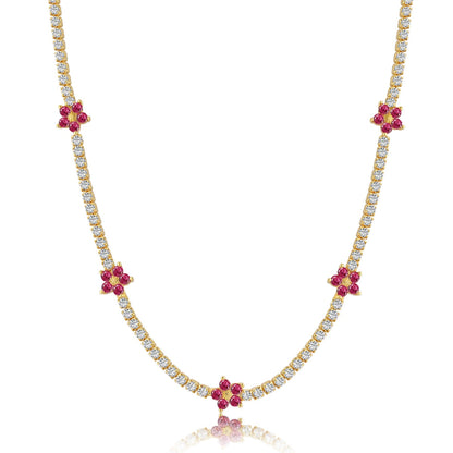 [Rosla]Luxurious Colorful Flower Tennis Necklace