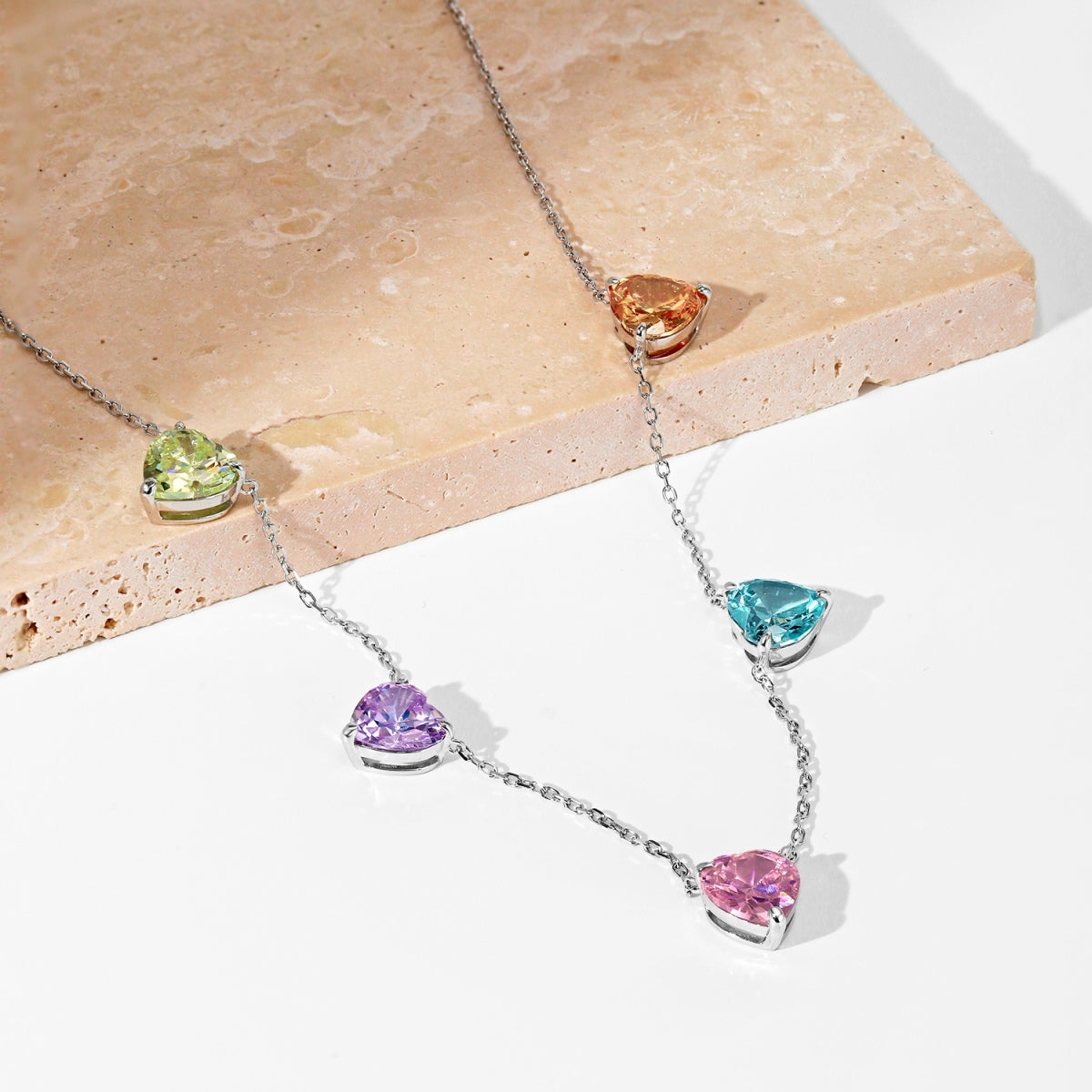 [Rosla]Sparkling Colorful Heart Cut Necklace