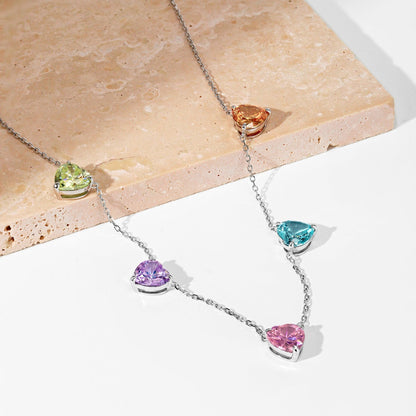 [Rosla]Sparkling Colorful Heart Cut Necklace