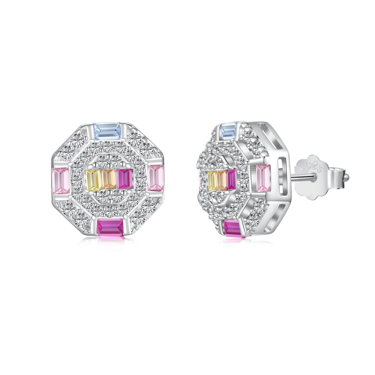 [Rosla]Ornate Colorful Octagon Shape Daily Earrings