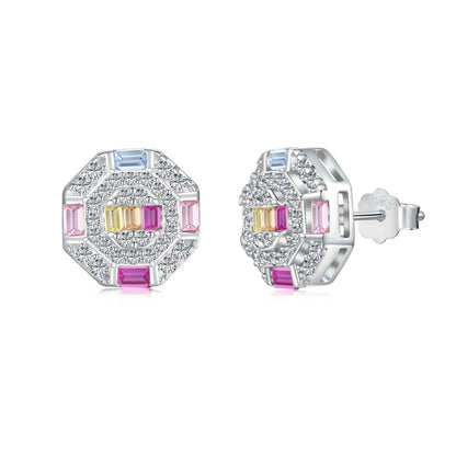[Rosla]Ornate Colorful Octagon Shape Daily Earrings