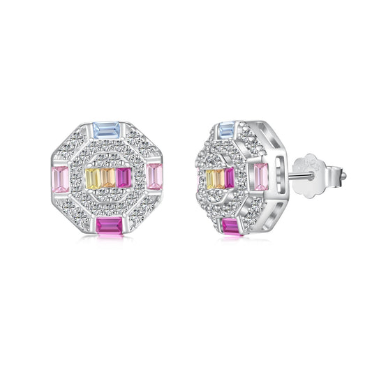 [Rosla]Ornate Colorful Octagon Shape Daily Earrings