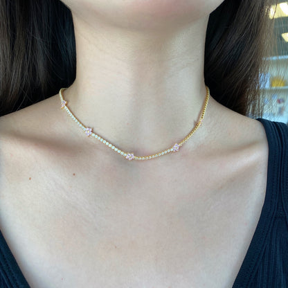 [Rosla]Luxurious Colorful Flower Tennis Necklace