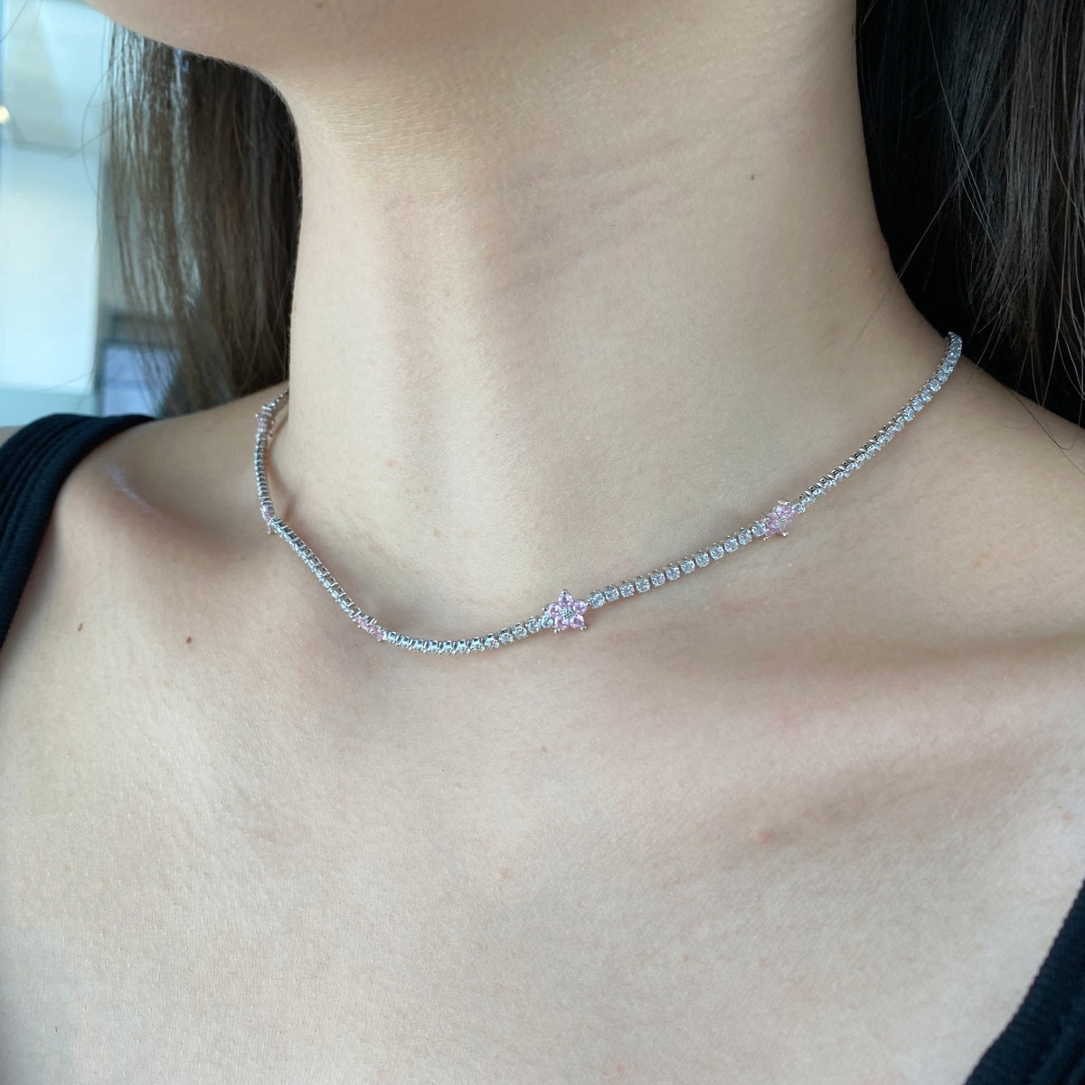 [Rosla]Luxurious Colorful Flower Tennis Necklace