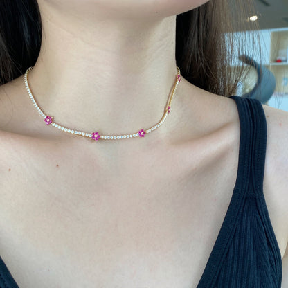 [Rosla]Luxurious Colorful Flower Tennis Necklace