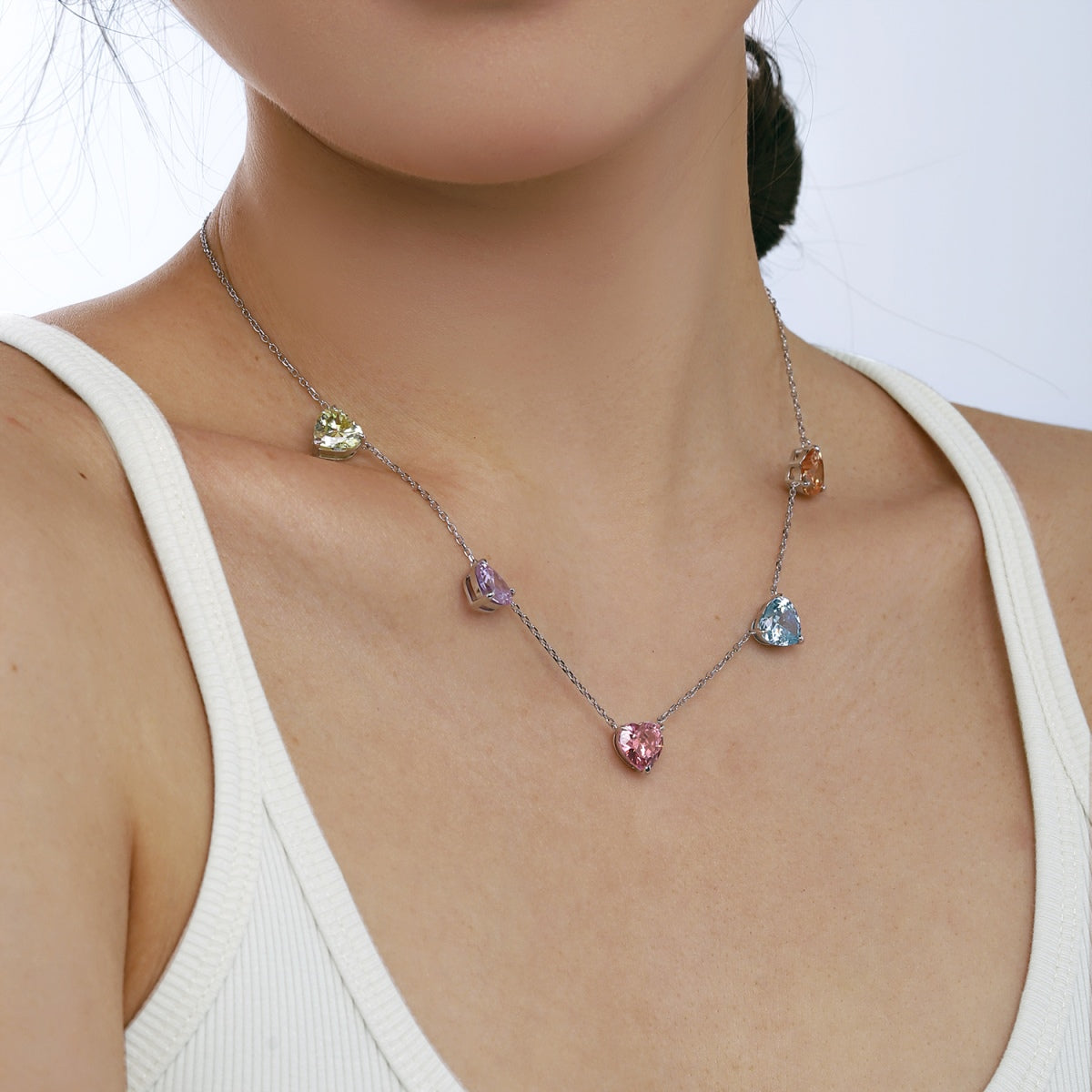 [Rosla]Sparkling Colorful Heart Cut Necklace
