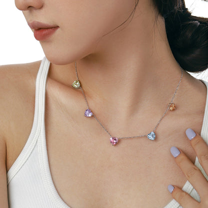 [Rosla]Sparkling Colorful Heart Cut Necklace