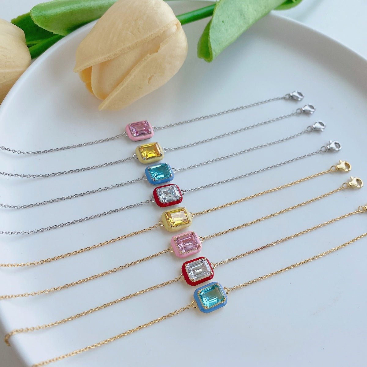 [Rosla]2.0 Carat Sparkling Colorful Emerald Cut Daily Bracelet