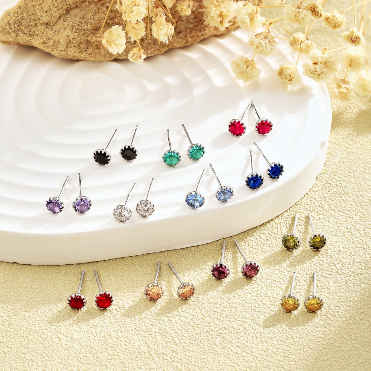 [Rosla]Sparkling Colorful Round Shape Earrings
