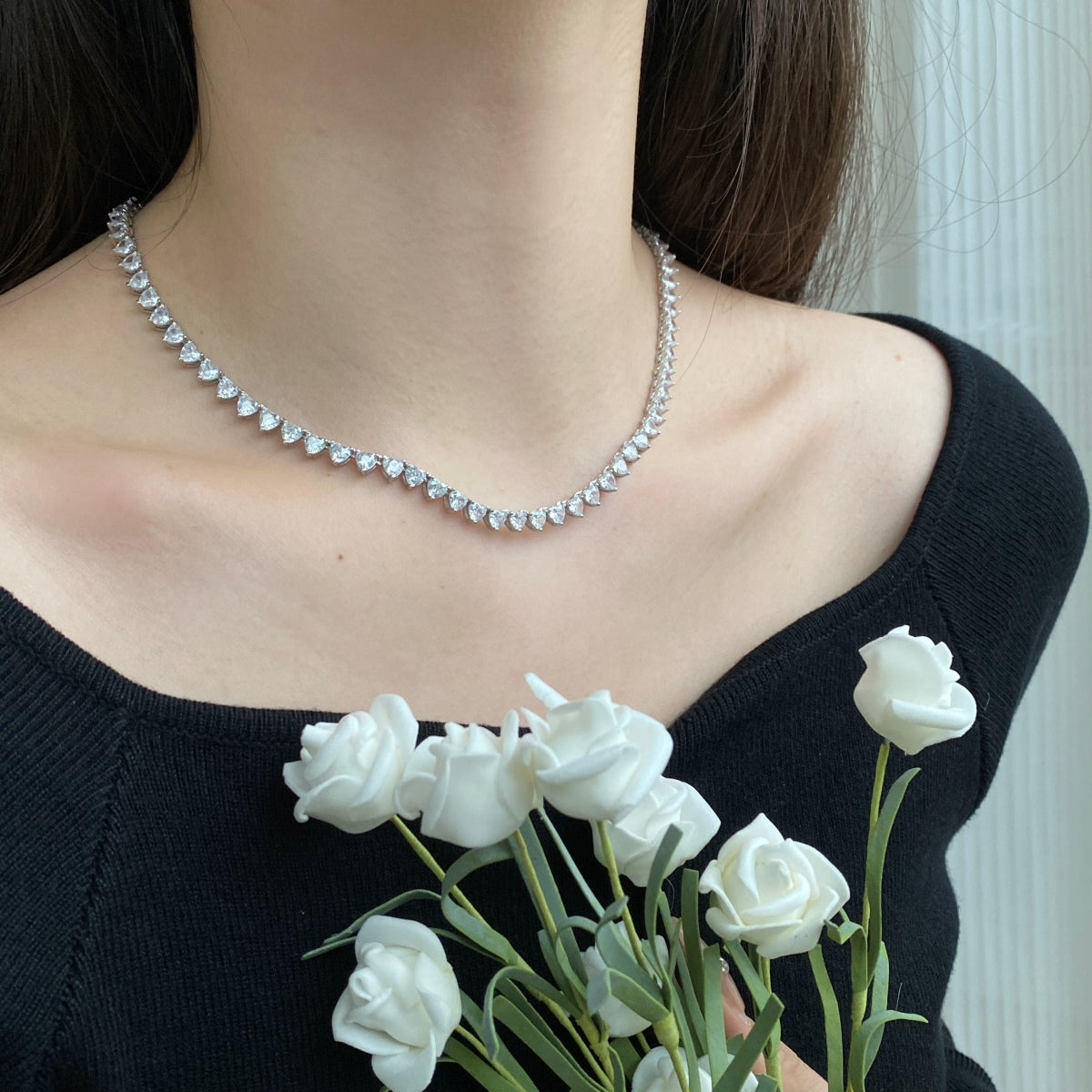 [Rosla]Ornate Heart Cut Tennis Necklace
