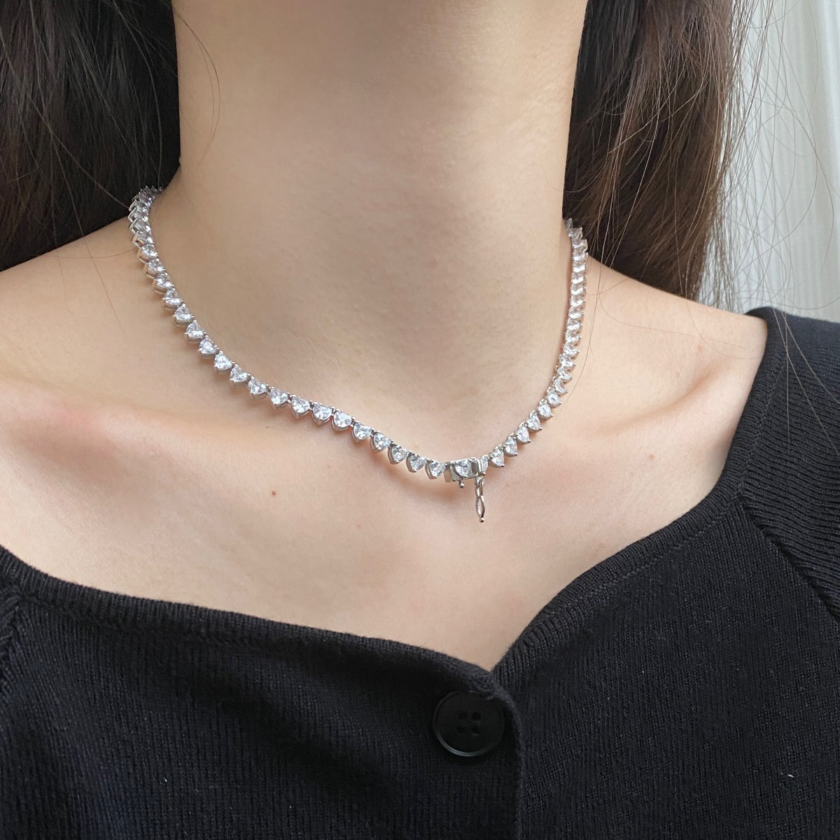 [Rosla]Ornate Heart Cut Tennis Necklace