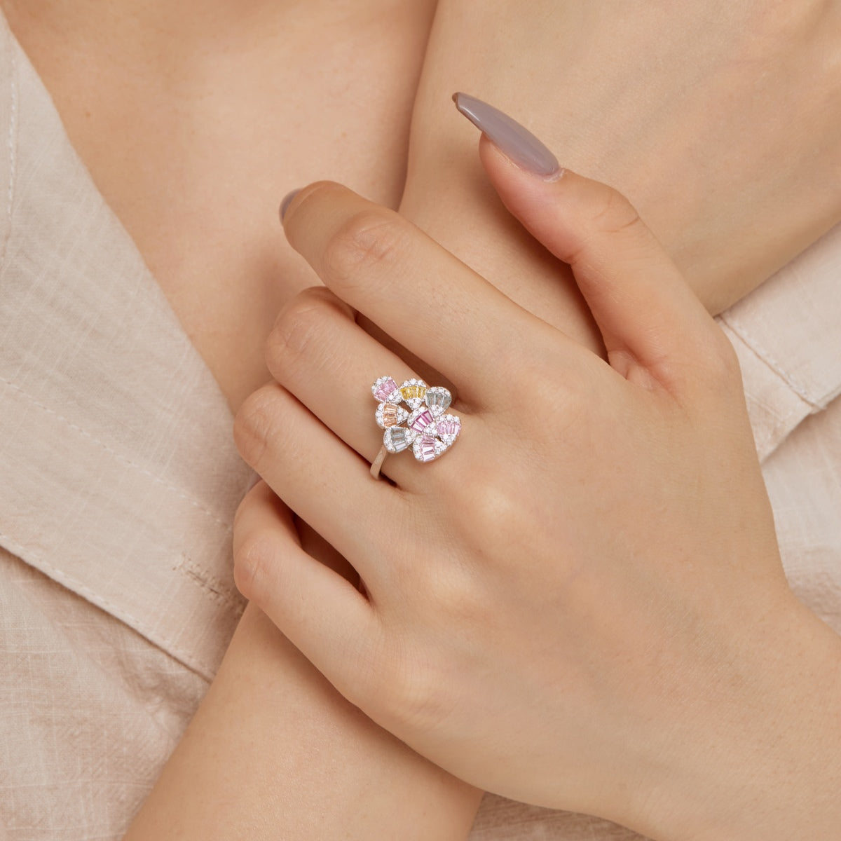 [Rosla]Sparkling Colorful Water Drop Shape Daily Ring