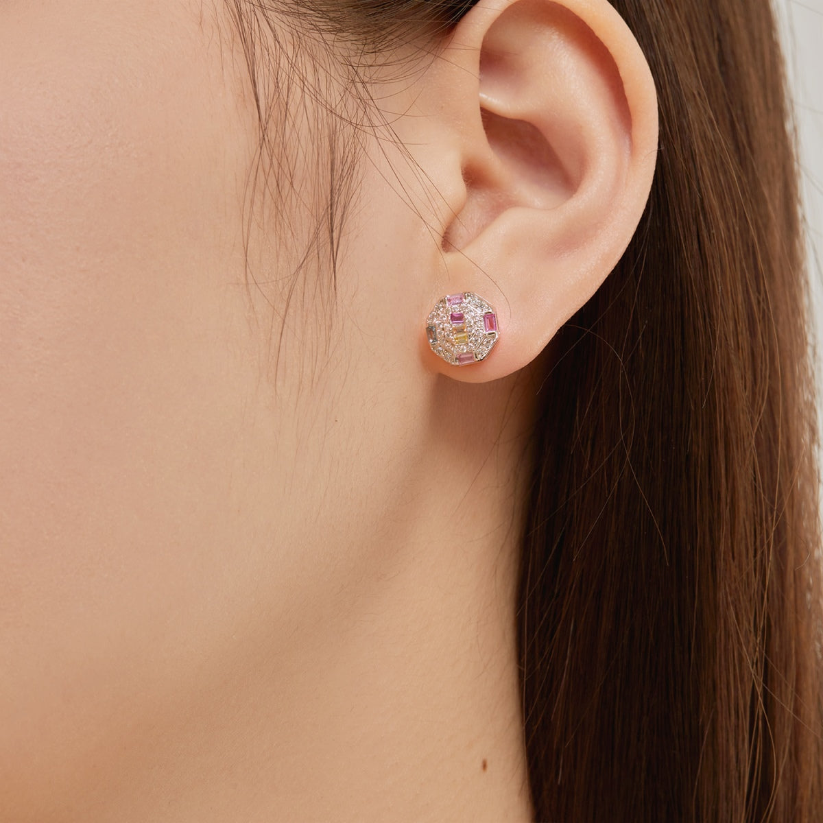 [Rosla]Ornate Colorful Octagon Shape Daily Earrings