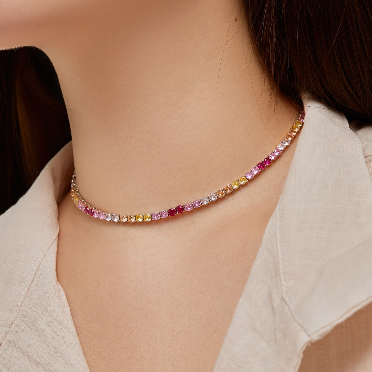 [Rosla]Delicate Colorful Tennis Necklace