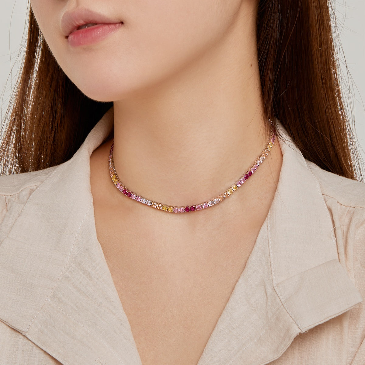 [Rosla]Delicate Colorful Tennis Necklace