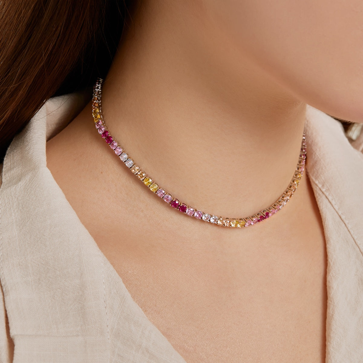 [Rosla]Delicate Colorful Tennis Necklace