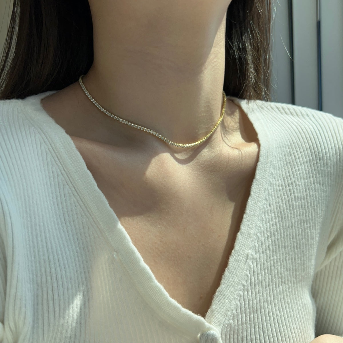 [Rosla]Delicate Round Shape Tennis Necklace