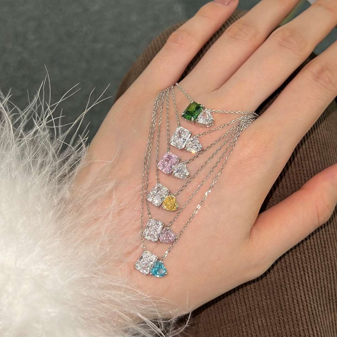 [Rosla]Dazzling Square & Heart Shape Necklace