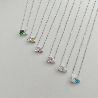 [Rosla]Dazzling Square & Heart Shape Necklace