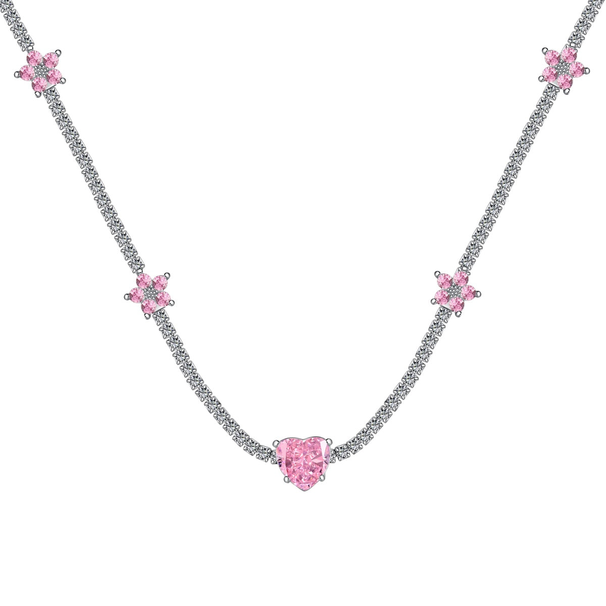 [Rosla]Dazzling Pink Heart Flower Necklace