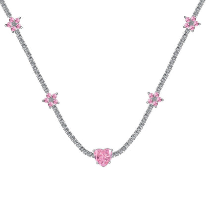 [Rosla]Dazzling Pink Heart Flower Necklace