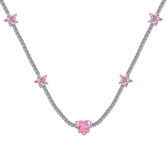 [Rosla]Dazzling Pink Heart Flower Necklace