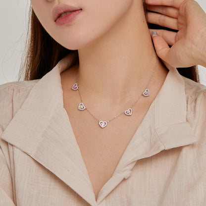 [Rosla]Sparkling Five Heart Necklace