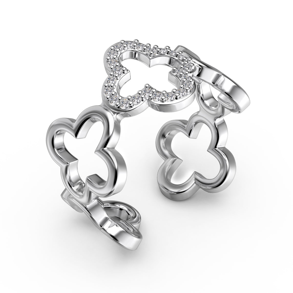 [Rosla]Hollow Design Four-Leaf Clover Flower Shape Ring