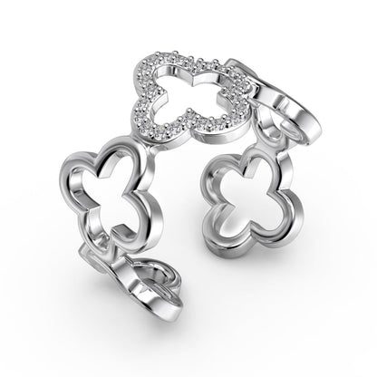 [Rosla]Hollow Design Four-Leaf Clover Flower Shape Ring