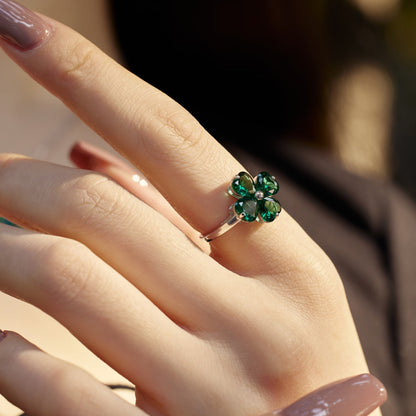 [Rosla]Heart-shaped Four-Leaf Clover Ball Ring