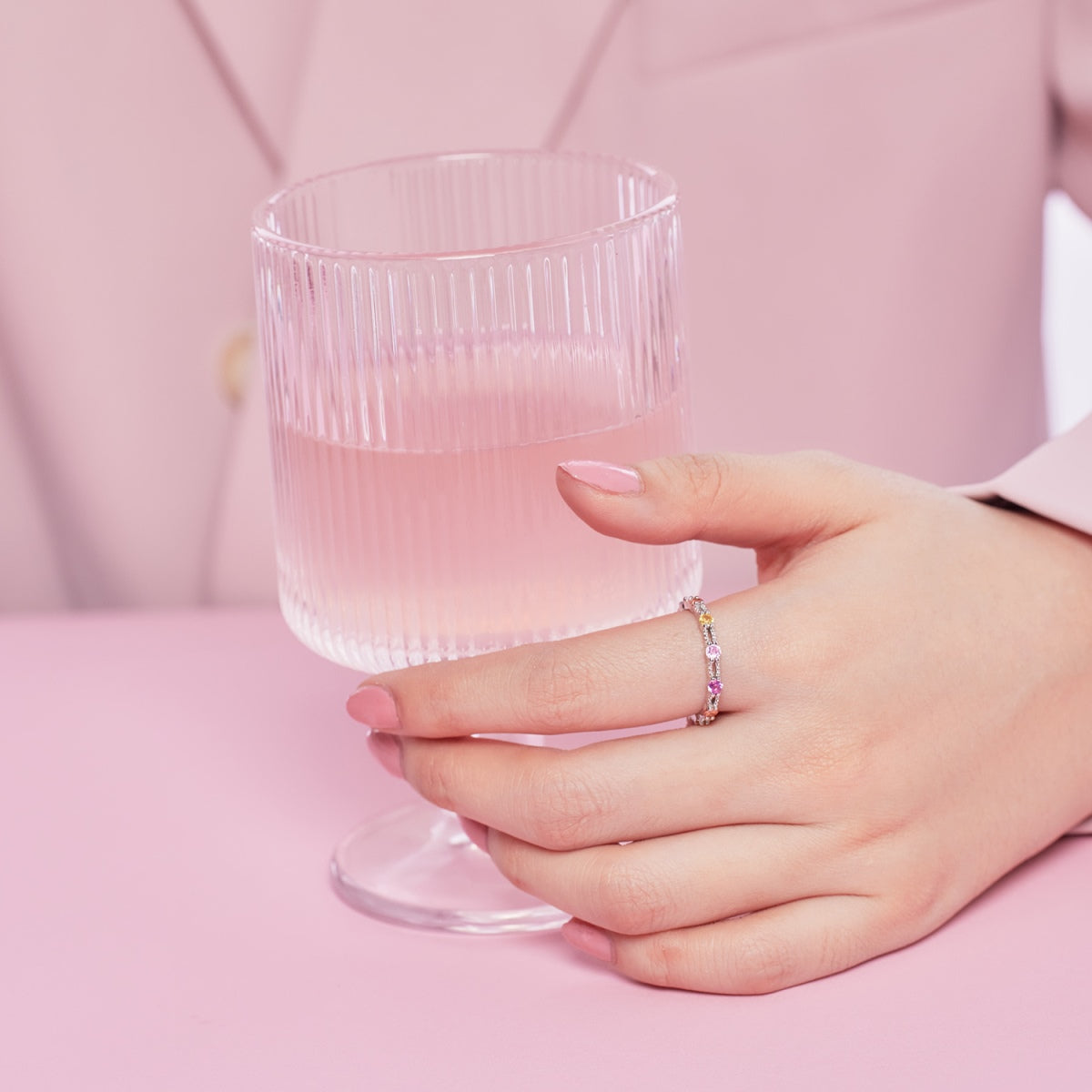 [Rosla]Sparkling Colorful Round Cut Tennis Ring