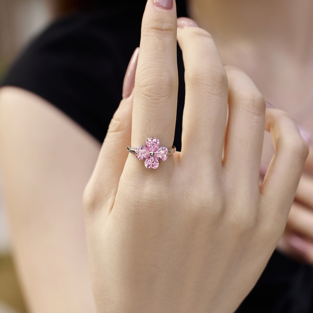 [Rosla]Heart-shaped Four-Leaf Clover Ball Ring