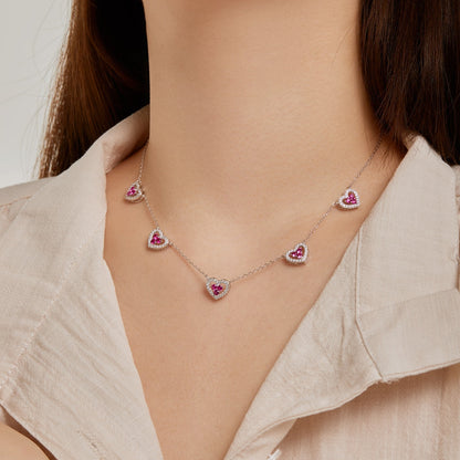 [Rosla]Sparkling Five Heart Necklace