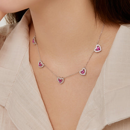 [Rosla]Sparkling Five Heart Necklace