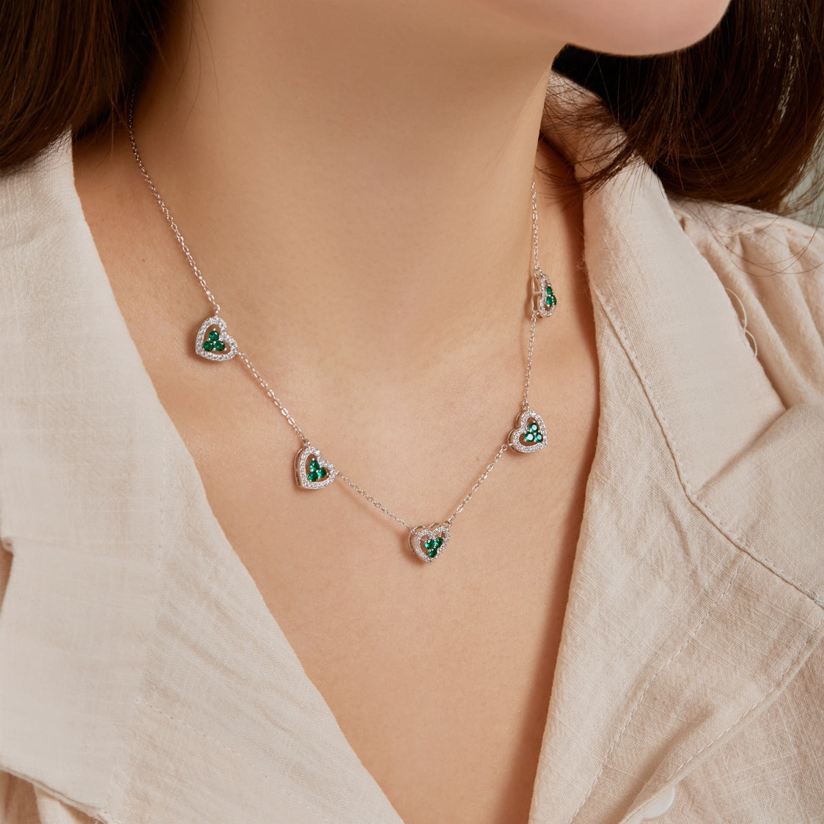 [Rosla]Sparkling Five Heart Necklace