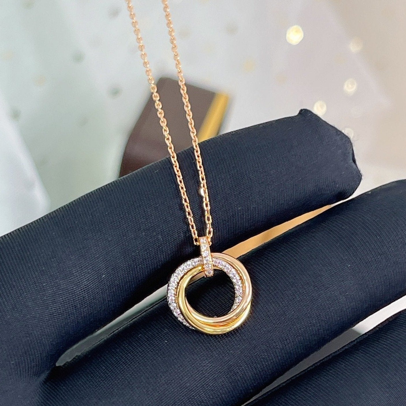 [Rosla]TRINITY NECKLACE SILVER GOLD PINK GOLD DIAMONDS