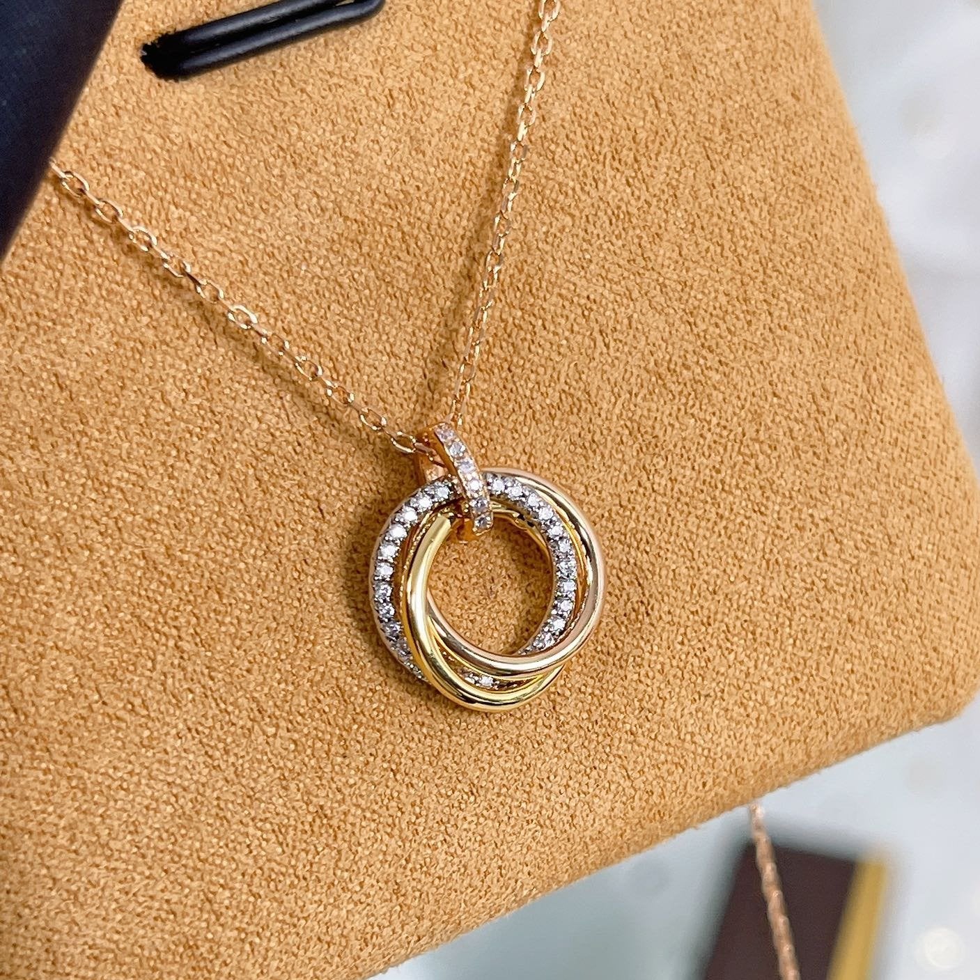 [Rosla]TRINITY NECKLACE SILVER GOLD PINK GOLD DIAMONDS