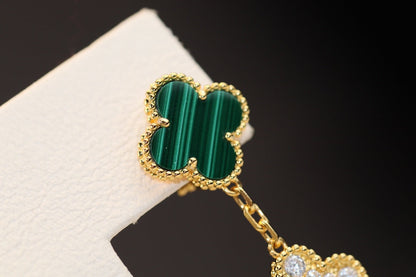 [Rosla]CLOVER EARRINGS GOLD MALACHITE DIAMOND 3 MOTIF