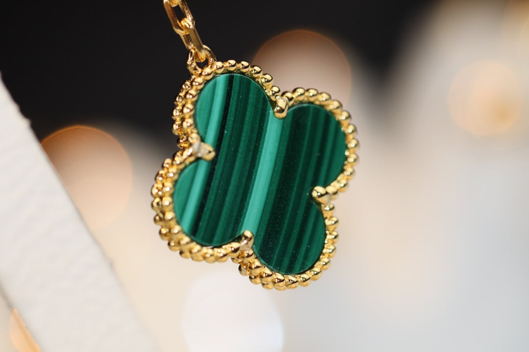 [Rosla]CLOVER EARRINGS GOLD MALACHITE DIAMOND 3 MOTIF