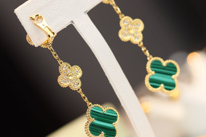 [Rosla]CLOVER EARRINGS GOLD MALACHITE DIAMOND 3 MOTIF