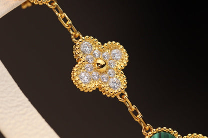 [Rosla]CLOVER EARRINGS GOLD MALACHITE DIAMOND 3 MOTIF