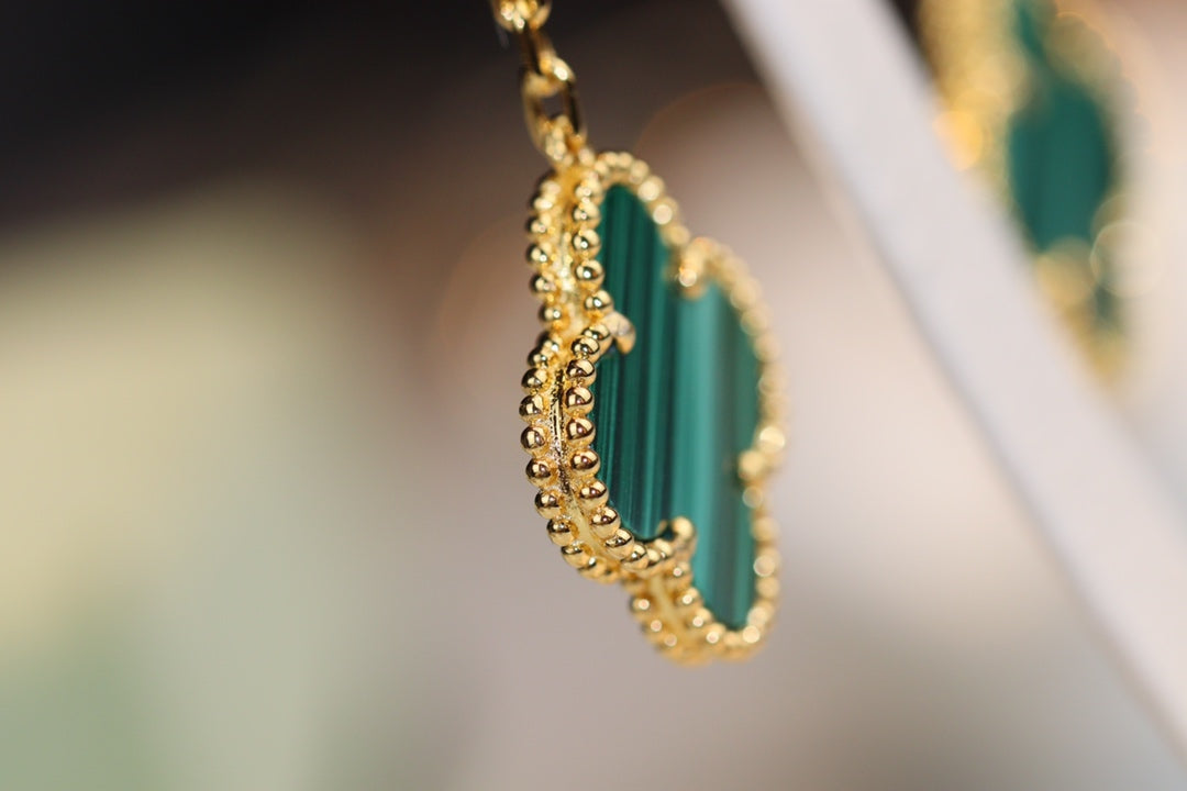 [Rosla]CLOVER EARRINGS GOLD MALACHITE DIAMOND 3 MOTIF